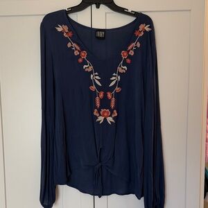 Navy Blue Floral Embroidered Blouse